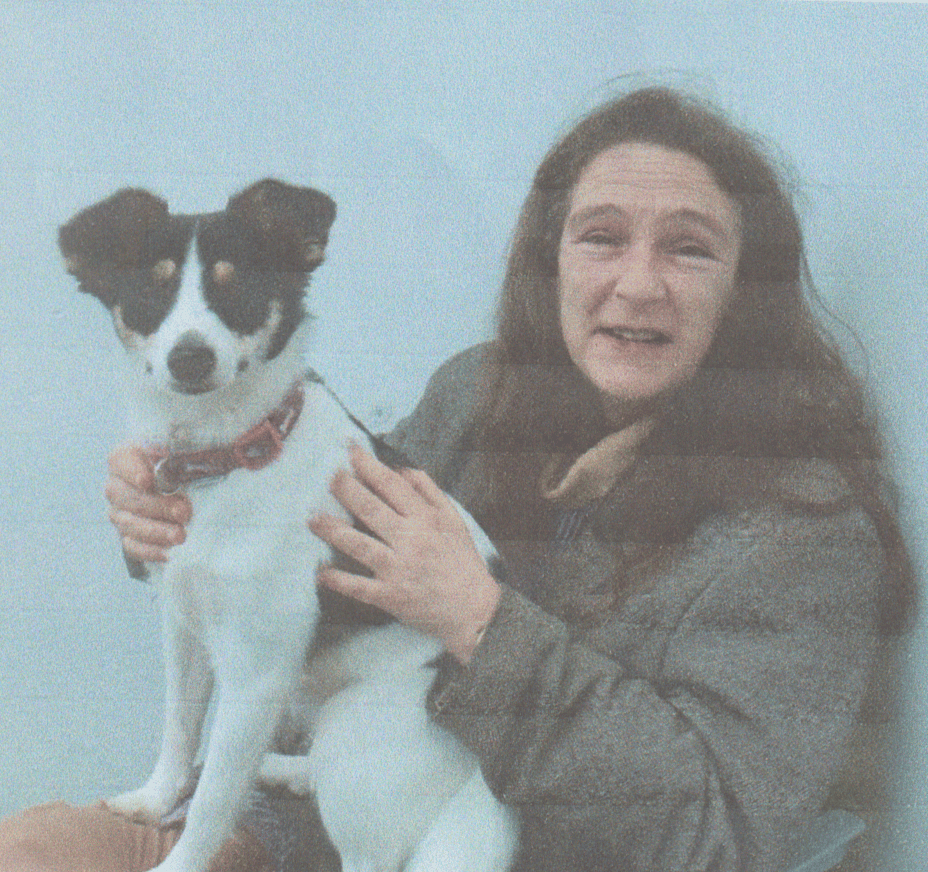 Mel O'Dea, author of Ripples on the Lake, with Rainbow Dog.